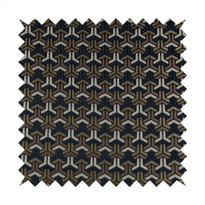 Oslo Geometric Pattern Blue Gold Black Toned Upholstery Fabric CTR-1256 - Made To Measure Curtains