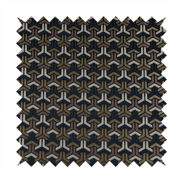 Oslo Geometric Pattern Blue Gold Black Toned Upholstery Fabric CTR-1256