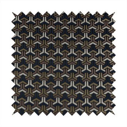 Oslo Geometric Pattern Blue Gold Black Toned Upholstery Fabric CTR-1256