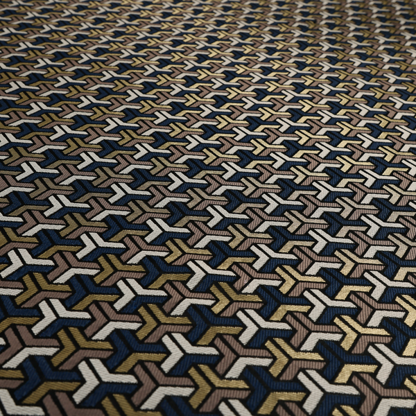 Oslo Geometric Pattern Blue Gold Black Toned Upholstery Fabric CTR-1256 - Roman Blinds