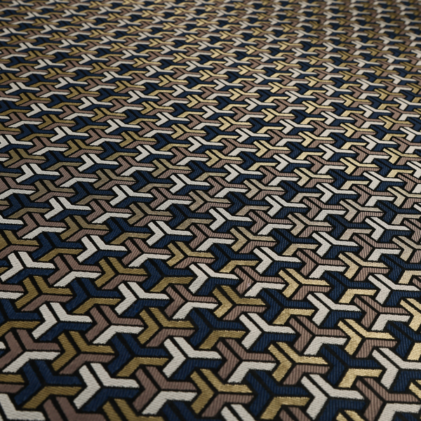 Oslo Geometric Pattern Blue Gold Black Toned Upholstery Fabric CTR-1256 - Made To Measure Curtains