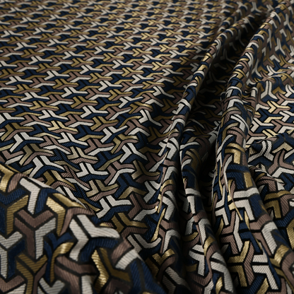 Oslo Geometric Pattern Blue Gold Black Toned Upholstery Fabric CTR-1256 - Roman Blinds