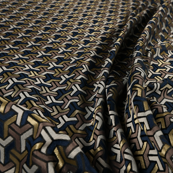 Oslo Geometric Pattern Blue Gold Black Toned Upholstery Fabric CTR-1256 - Handmade Cushions