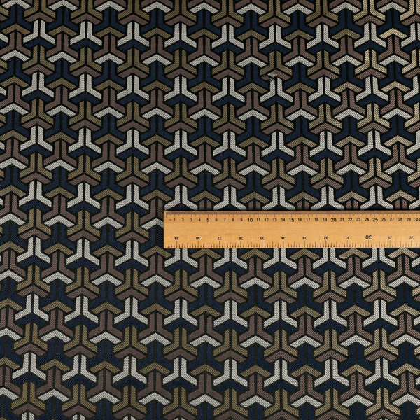 Oslo Geometric Pattern Blue Gold Black Toned Upholstery Fabric CTR-1256 - Made To Measure Curtains