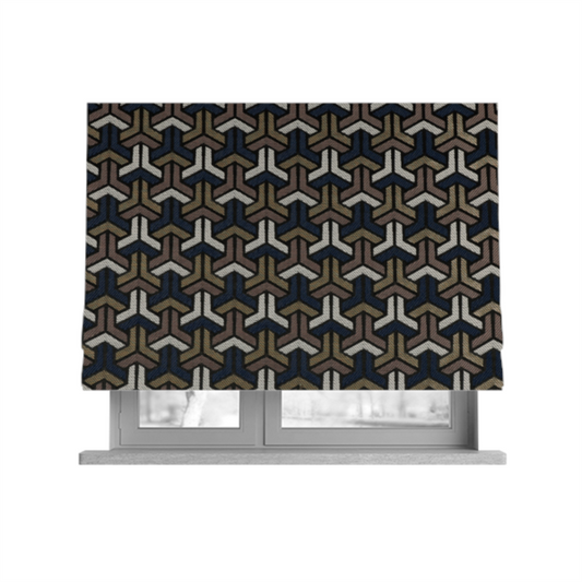 Oslo Geometric Pattern Blue Gold Black Toned Upholstery Fabric CTR-1256 - Roman Blinds