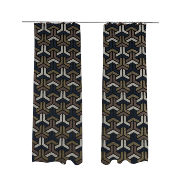 Oslo Geometric Pattern Blue Gold Black Toned Upholstery Fabric CTR-1256 - Made To Measure Curtains