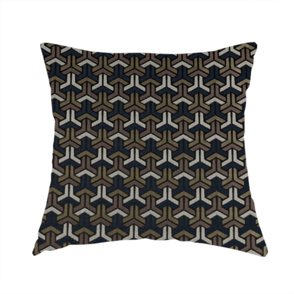 Oslo Geometric Pattern Blue Gold Black Toned Upholstery Fabric CTR-1256 - Handmade Cushions