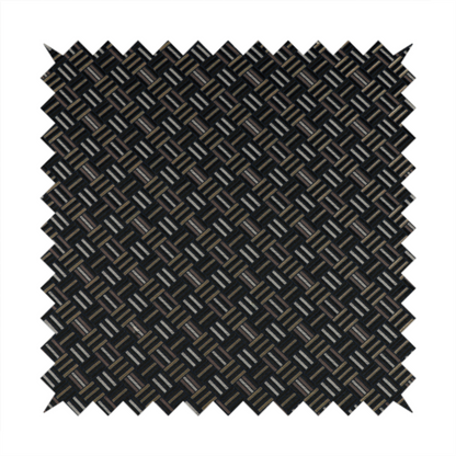 Oslo Geometric Pattern Blue Gold Black Toned Upholstery Fabric CTR-1257 - Roman Blinds