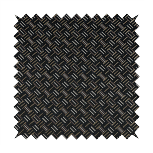Oslo Geometric Pattern Blue Gold Black Toned Upholstery Fabric CTR-1257