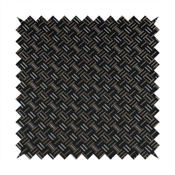 Oslo Geometric Pattern Blue Gold Black Toned Upholstery Fabric CTR-1257 - Made To Measure Curtains