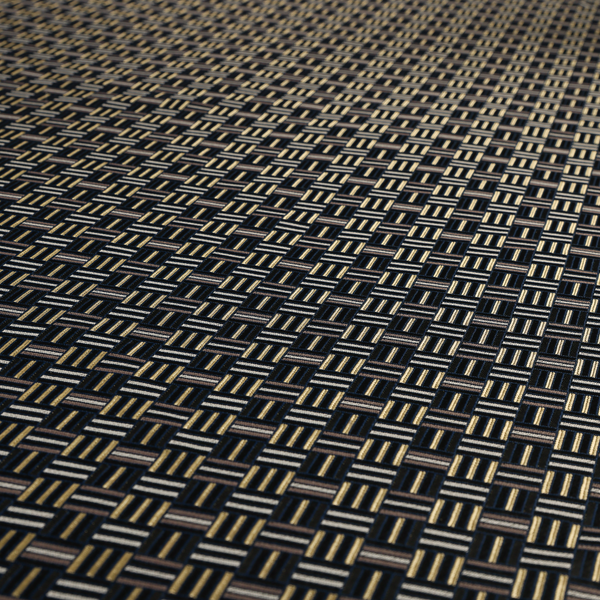 Oslo Geometric Pattern Blue Gold Black Toned Upholstery Fabric CTR-1257