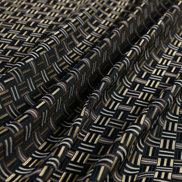 Oslo Geometric Pattern Blue Gold Black Toned Upholstery Fabric CTR-1257 - Made To Measure Curtains