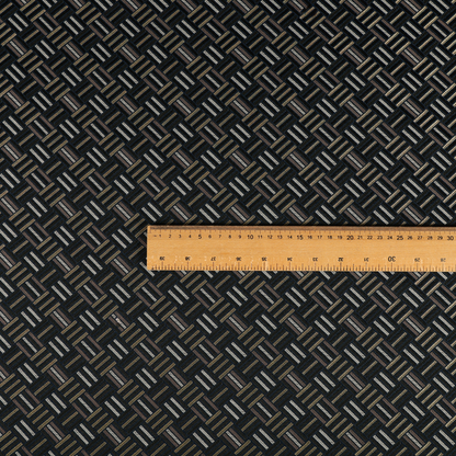 Oslo Geometric Pattern Blue Gold Black Toned Upholstery Fabric CTR-1257 - Handmade Cushions
