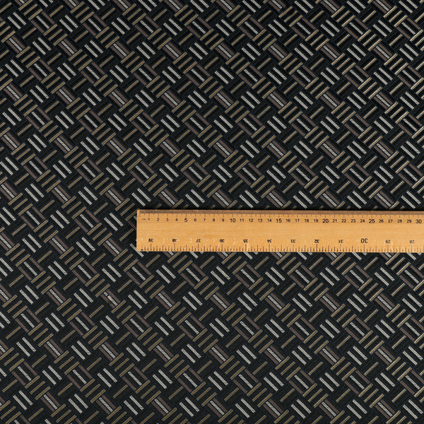 Oslo Geometric Pattern Blue Gold Black Toned Upholstery Fabric CTR-1257 - Made To Measure Curtains