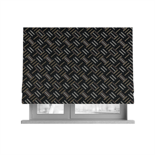 Oslo Geometric Pattern Blue Gold Black Toned Upholstery Fabric CTR-1257 - Roman Blinds