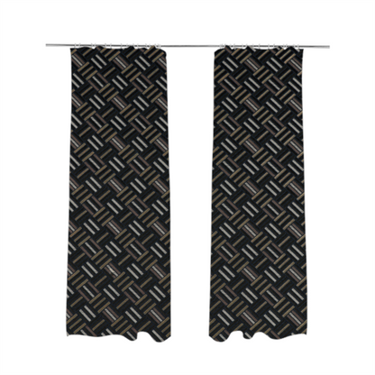 Oslo Geometric Pattern Blue Gold Black Toned Upholstery Fabric CTR-1257 - Made To Measure Curtains