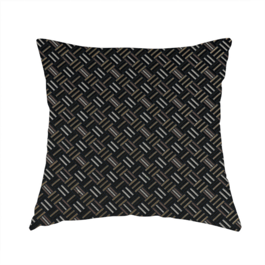 Oslo Geometric Pattern Blue Gold Black Toned Upholstery Fabric CTR-1257 - Handmade Cushions
