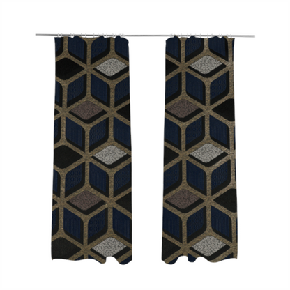 Oslo Geometric Pattern Blue Gold Black Toned Upholstery Fabric CTR-1258 - Made To Measure Curtains