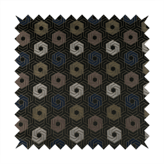 Oslo Geometric Pattern Blue Gold Black Toned Upholstery Fabric CTR-1259