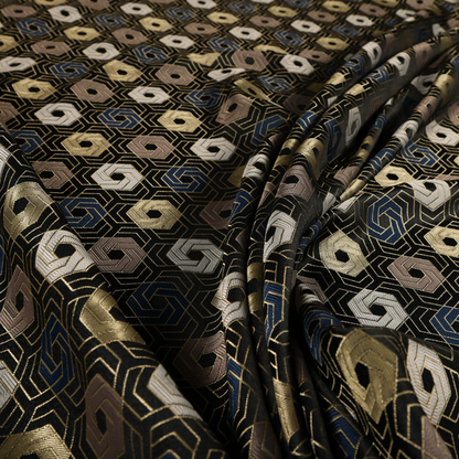 Oslo Geometric Pattern Blue Gold Black Toned Upholstery Fabric CTR-1259 - Made To Measure Curtains