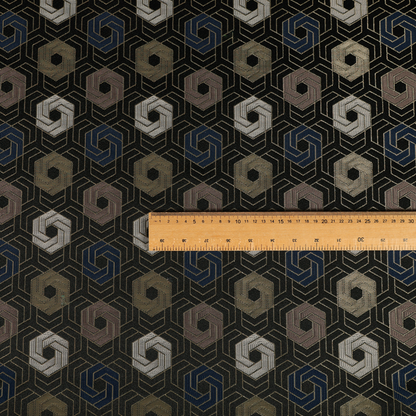 Oslo Geometric Pattern Blue Gold Black Toned Upholstery Fabric CTR-1259 - Roman Blinds