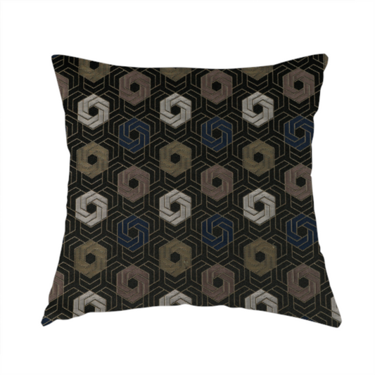 Oslo Geometric Pattern Blue Gold Black Toned Upholstery Fabric CTR-1259 - Handmade Cushions