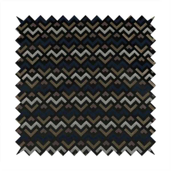 Oslo Geometric Pattern Blue Gold Black Toned Upholstery Fabric CTR-1260 - Roman Blinds