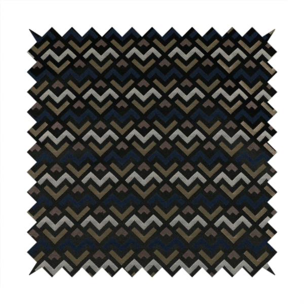 Oslo Geometric Pattern Blue Gold Black Toned Upholstery Fabric CTR-1260 - Made To Measure Curtains