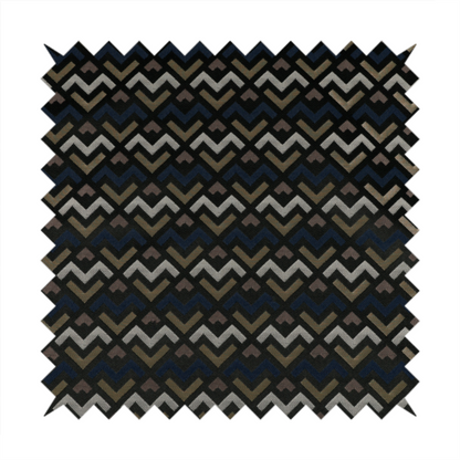 Oslo Geometric Pattern Blue Gold Black Toned Upholstery Fabric CTR-1260 - Made To Measure Curtains