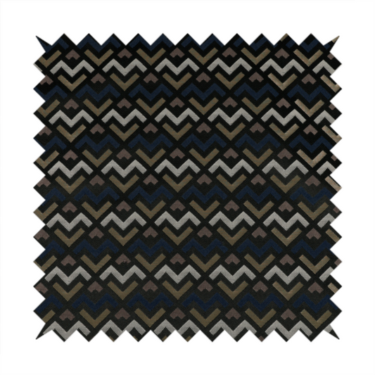 Oslo Geometric Pattern Blue Gold Black Toned Upholstery Fabric CTR-1260