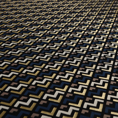 Oslo Geometric Pattern Blue Gold Black Toned Upholstery Fabric CTR-1260 - Made To Measure Curtains