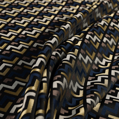 Oslo Geometric Pattern Blue Gold Black Toned Upholstery Fabric CTR-1260 - Made To Measure Curtains