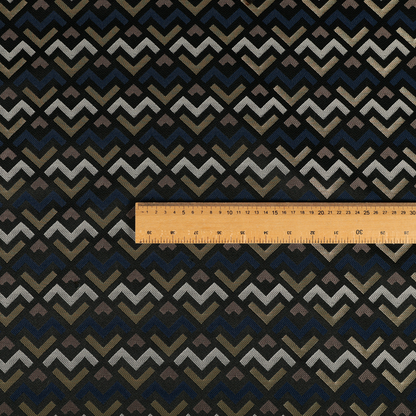 Oslo Geometric Pattern Blue Gold Black Toned Upholstery Fabric CTR-1260 - Made To Measure Curtains