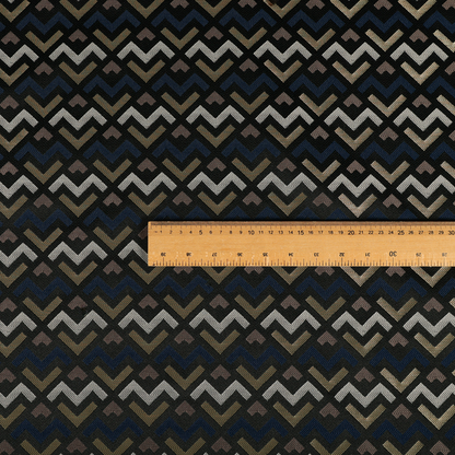 Oslo Geometric Pattern Blue Gold Black Toned Upholstery Fabric CTR-1260