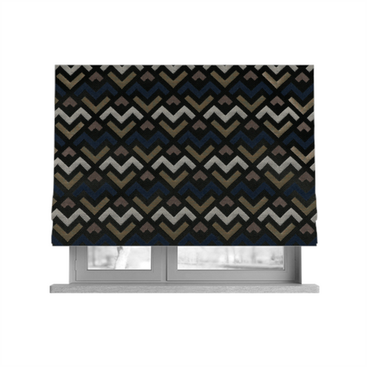 Oslo Geometric Pattern Blue Gold Black Toned Upholstery Fabric CTR-1260 - Roman Blinds
