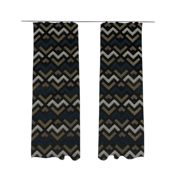 Oslo Geometric Pattern Blue Gold Black Toned Upholstery Fabric CTR-1260 - Made To Measure Curtains