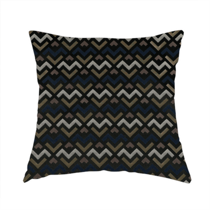 Oslo Geometric Pattern Blue Gold Black Toned Upholstery Fabric CTR-1260 - Handmade Cushions