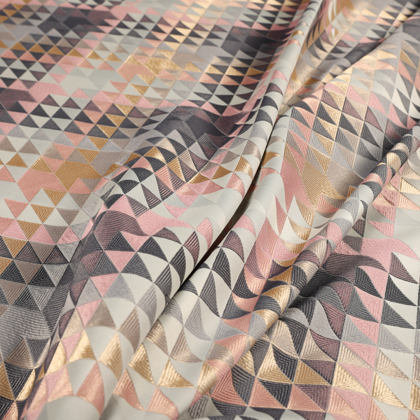 Oslo Geometric Pattern Grey Pink Gold Toned Upholstery Fabric CTR-1261 - Made To Measure Curtains