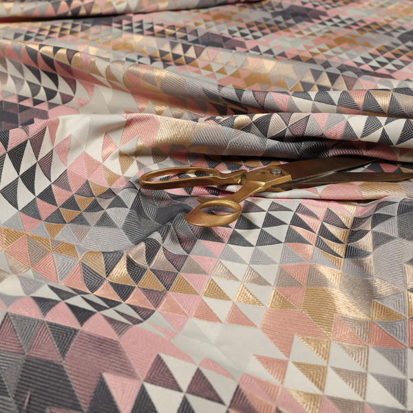 Oslo Geometric Pattern Grey Pink Gold Toned Upholstery Fabric CTR-1261 - Made To Measure Curtains