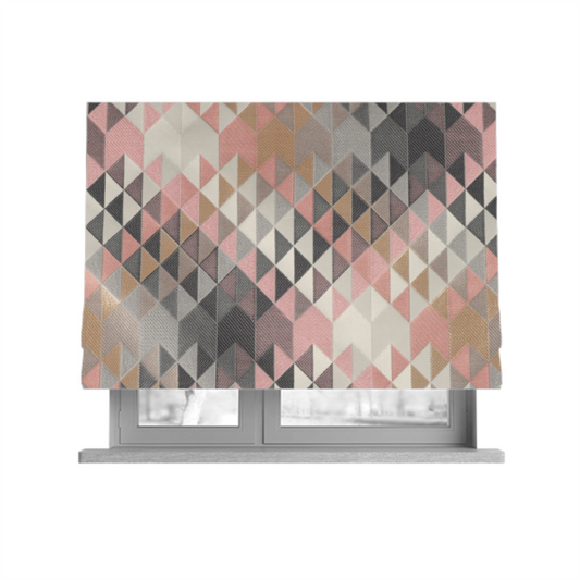Oslo Geometric Pattern Grey Pink Gold Toned Upholstery Fabric CTR-1261 - Roman Blinds