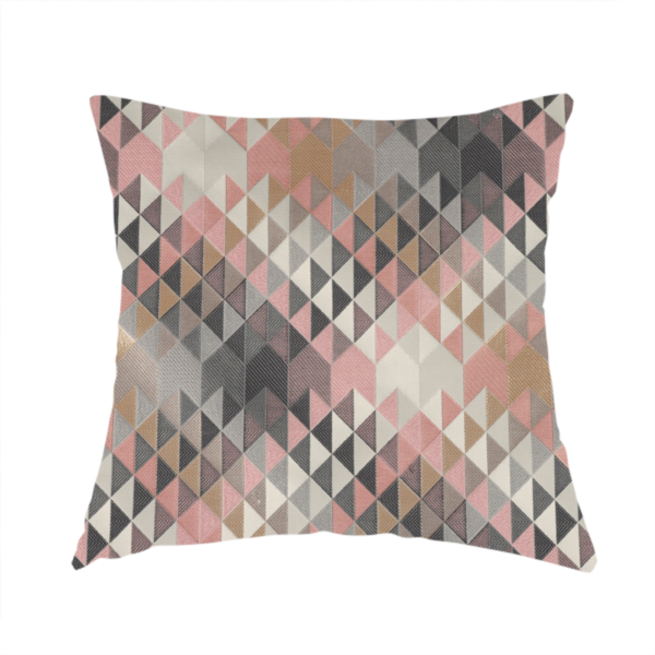 Oslo Geometric Pattern Grey Pink Gold Toned Upholstery Fabric CTR-1261 - Handmade Cushions