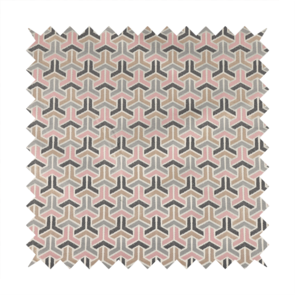 Oslo Geometric Pattern Grey Pink Gold Toned Upholstery Fabric CTR-1262 - Handmade Cushions