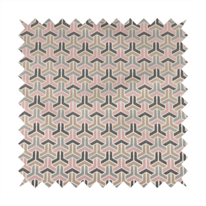 Oslo Geometric Pattern Grey Pink Gold Toned Upholstery Fabric CTR-1262 - Handmade Cushions