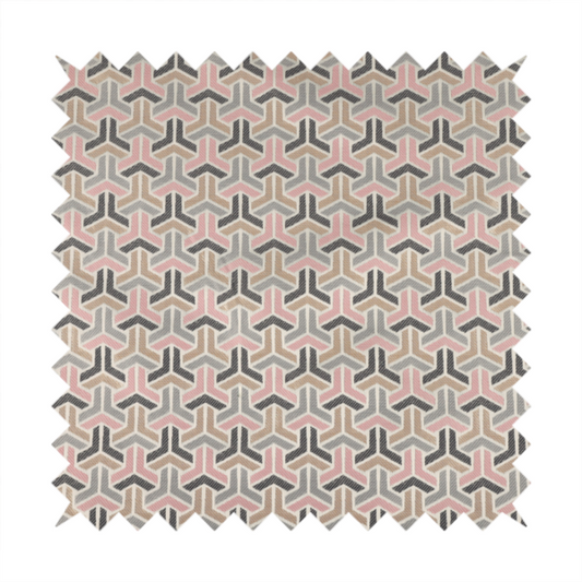 Oslo Geometric Pattern Grey Pink Gold Toned Upholstery Fabric CTR-1262