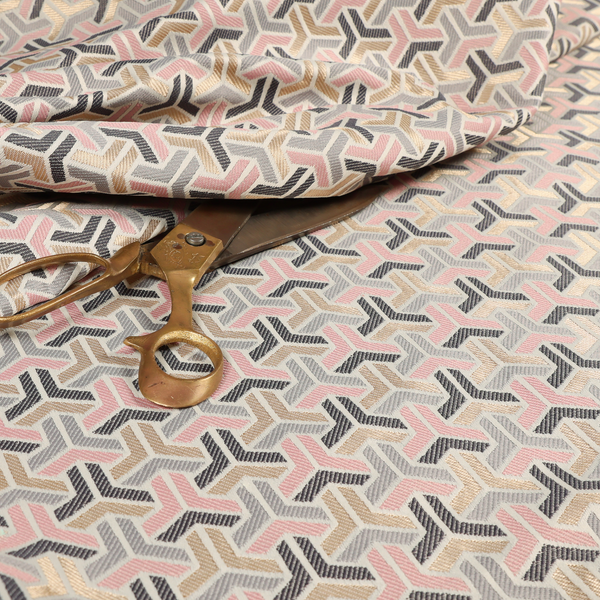 Oslo Geometric Pattern Grey Pink Gold Toned Upholstery Fabric CTR-1262 - Roman Blinds