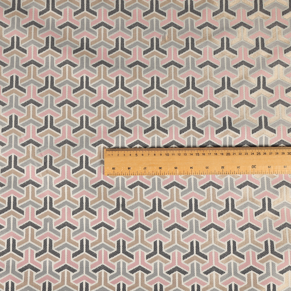 Oslo Geometric Pattern Grey Pink Gold Toned Upholstery Fabric CTR-1262 - Roman Blinds