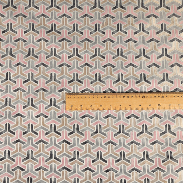 Oslo Geometric Pattern Grey Pink Gold Toned Upholstery Fabric CTR-1262 - Made To Measure Curtains