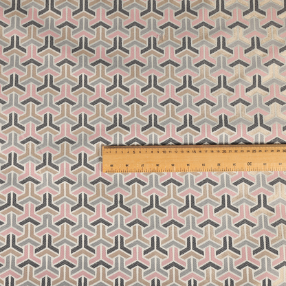 Oslo Geometric Pattern Grey Pink Gold Toned Upholstery Fabric CTR-1262