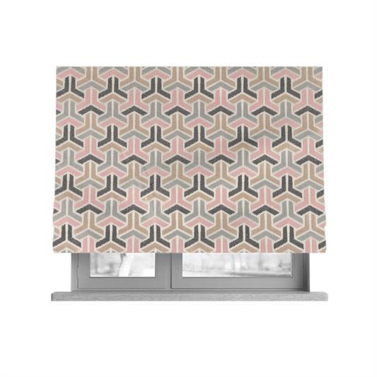 Oslo Geometric Pattern Grey Pink Gold Toned Upholstery Fabric CTR-1262 - Roman Blinds