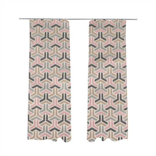 Oslo Geometric Pattern Grey Pink Gold Toned Upholstery Fabric CTR-1262 - Made To Measure Curtains